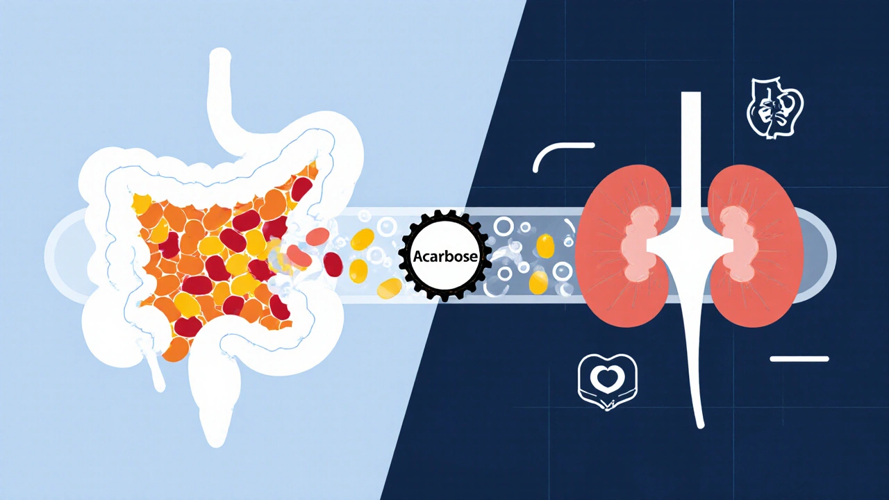 Abstract intestine with blocked carb molecules and smooth glucose flow