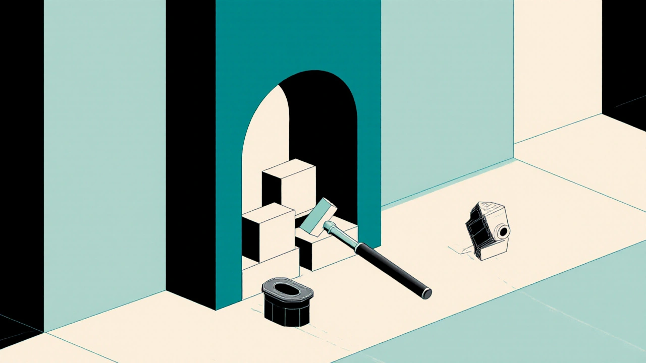 Hair follicle as a tunnel being cleared by geometric tools in minimalist scientific illustration