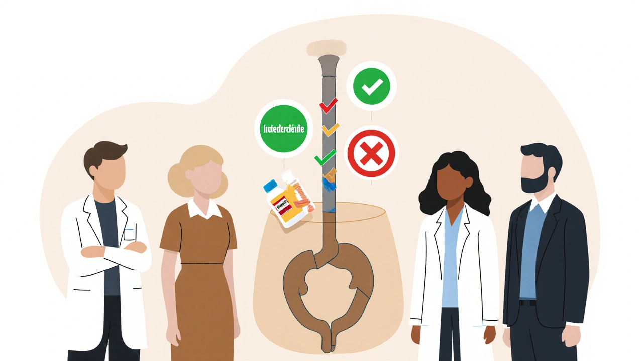 Healthcare team analyzing safe and unsafe medications around a woman&#039;s anatomical silhouette.