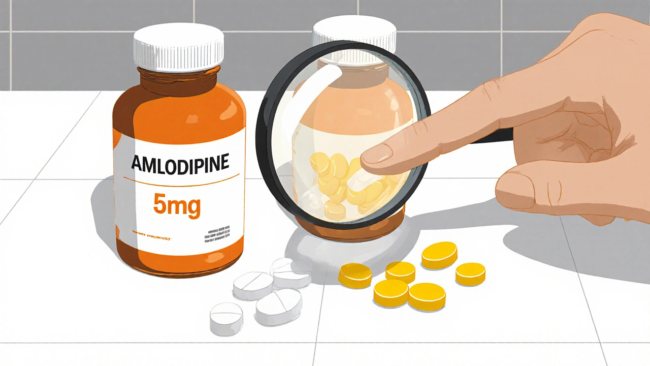 Two pill bottles side by side showing color difference to highlight dosage error.