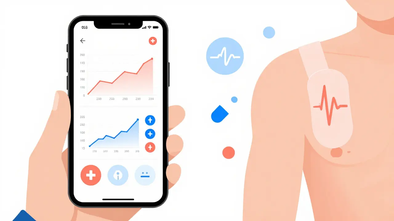 A smartphone shows a clean adherence dashboard with health data points in minimalist design.