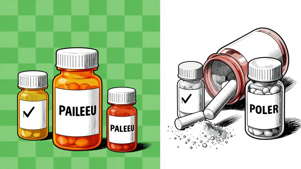 Split-screen showing legitimate pills on one side and dangerous substances inside on the other.
