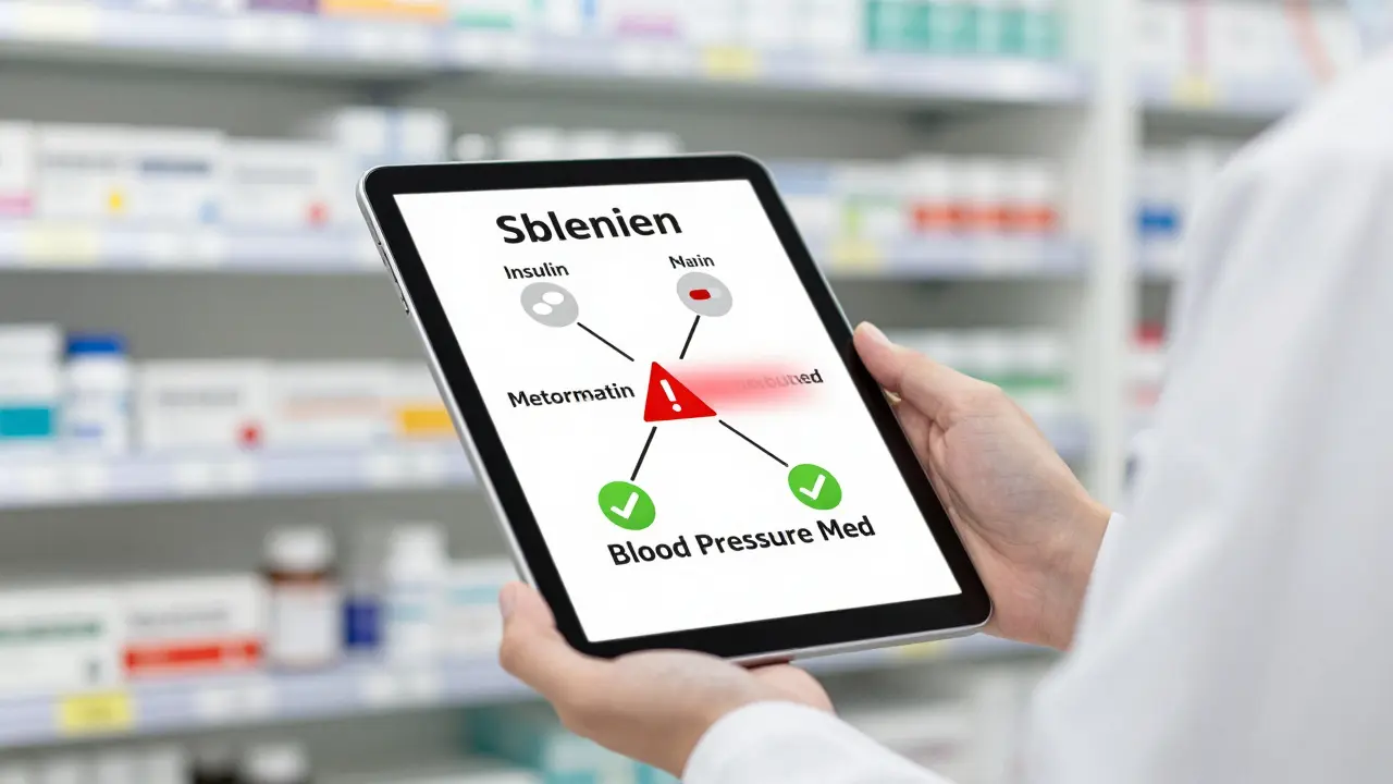 Pharmacist showing a digital medication plan with corrected drug interactions.