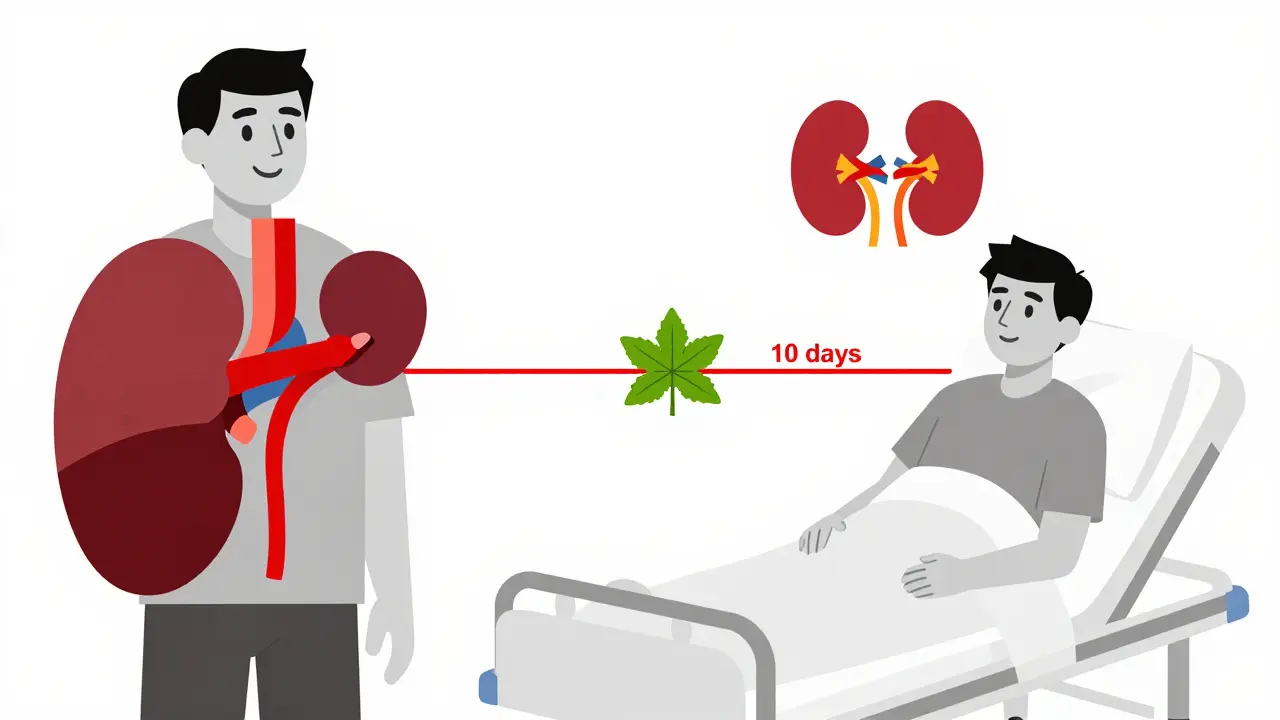 Split image showing healthy transplant vs. organ rejection linked by St. John’s Wort