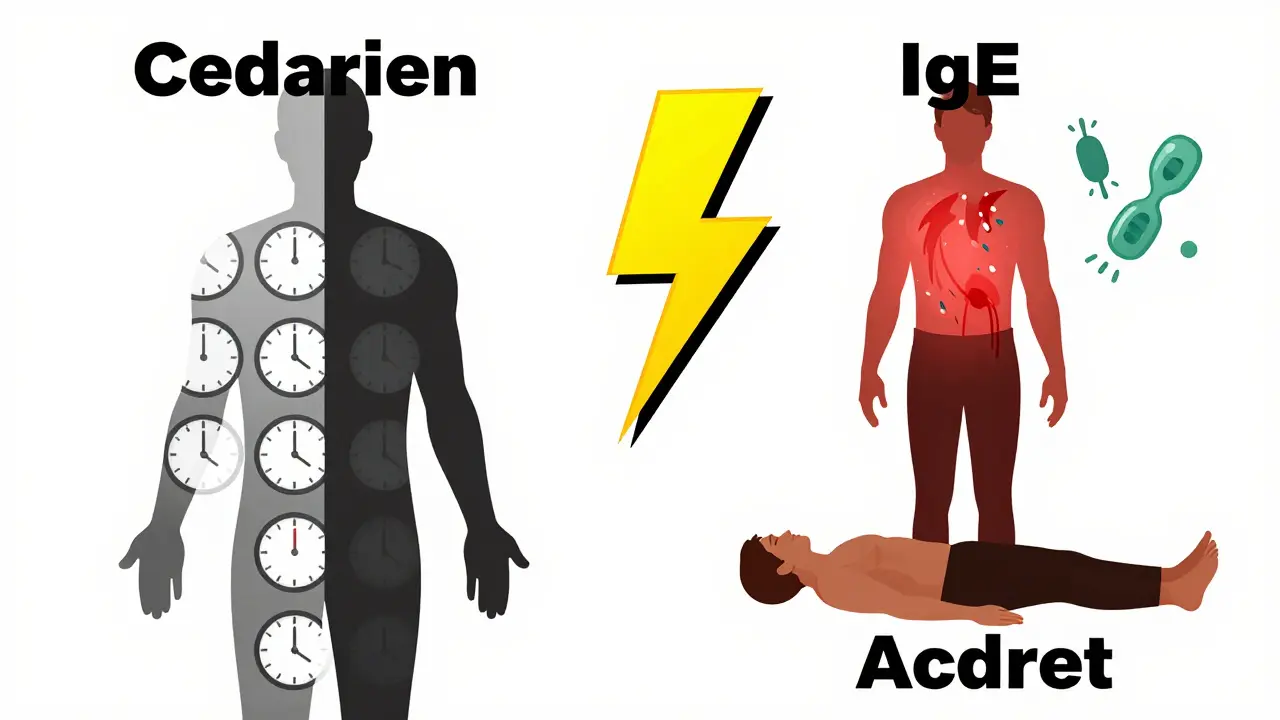 Split silhouette of a person showing how side effects fade over time versus a severe allergic reaction with immune symbols.