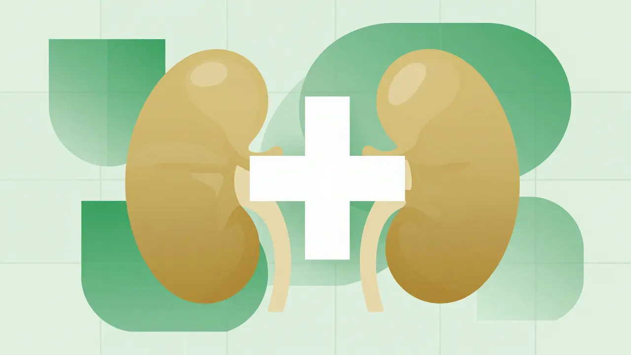 Green shield icons over organic shapes symbolizing protective kidney treatments and safety