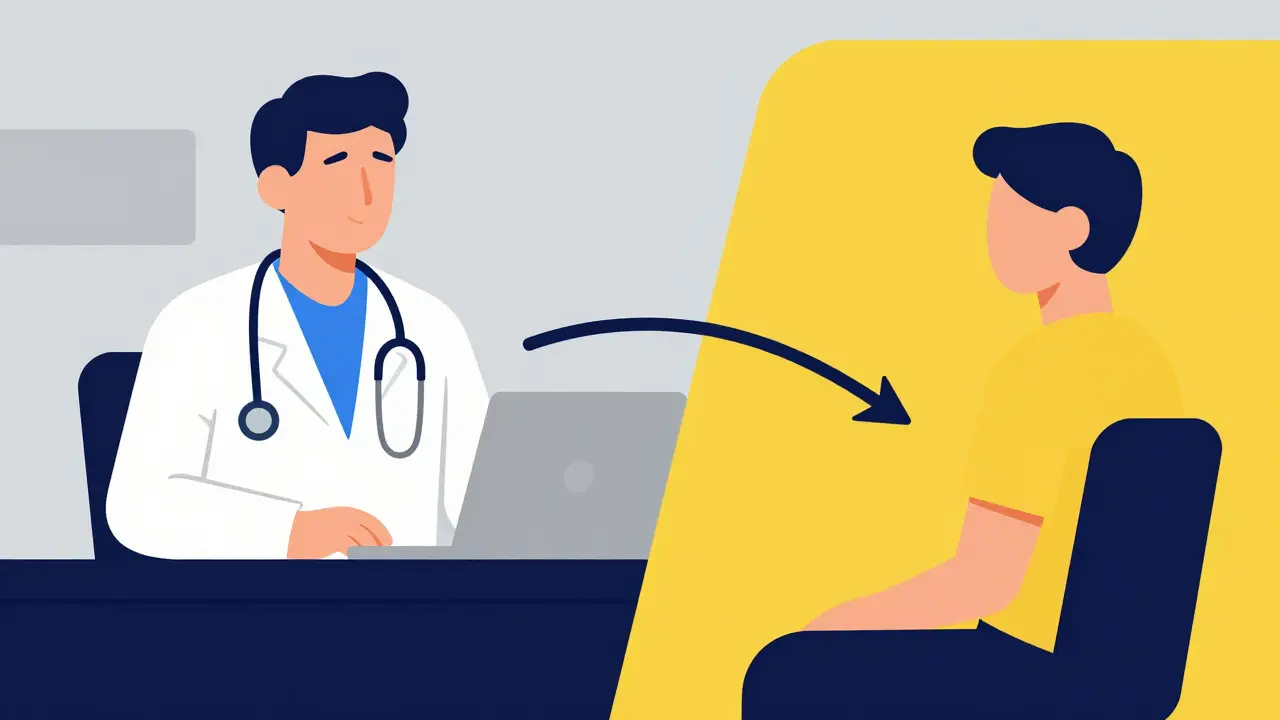 Digital telehealth consultation between doctor and patient in a flat geometric style