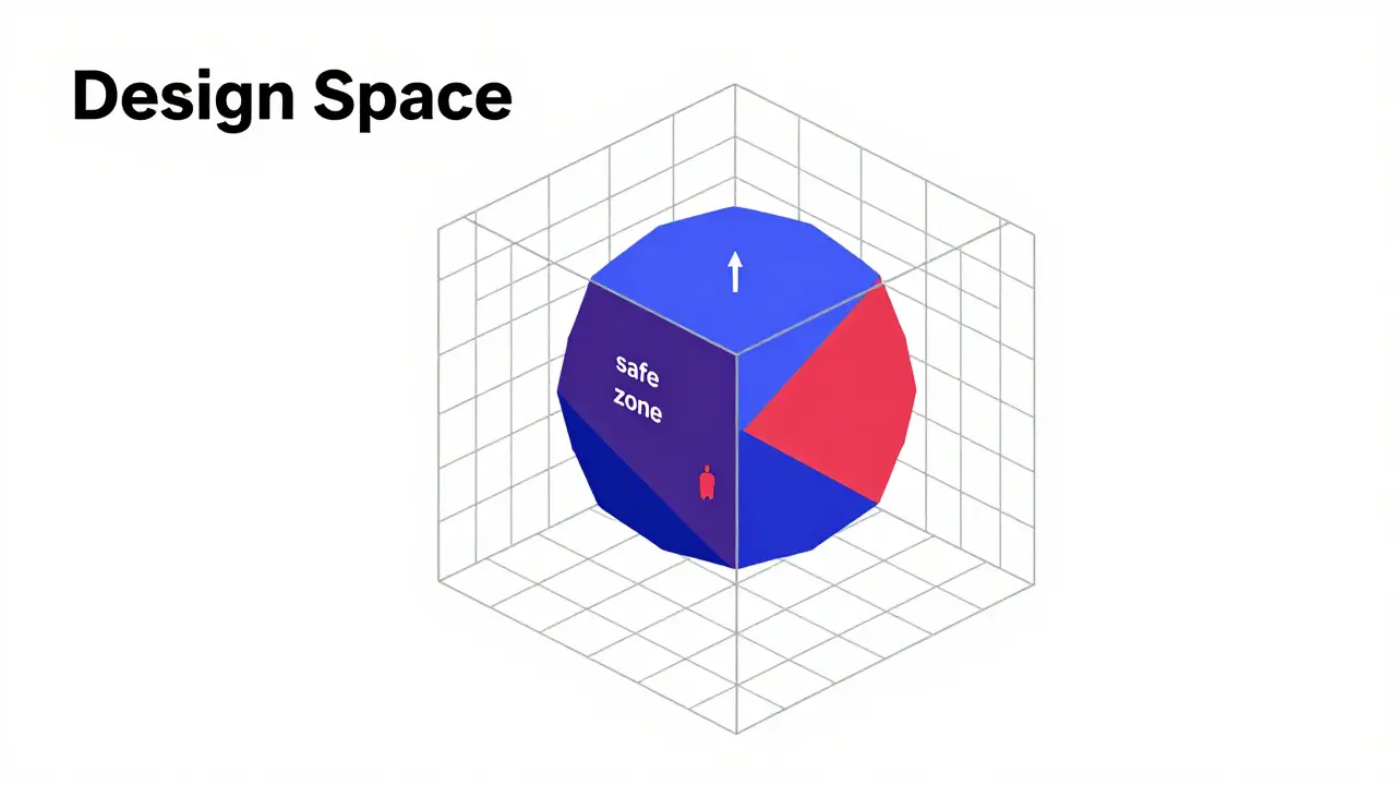 Geometric representation of a pharmaceutical Design Space safe zone in Swiss style.