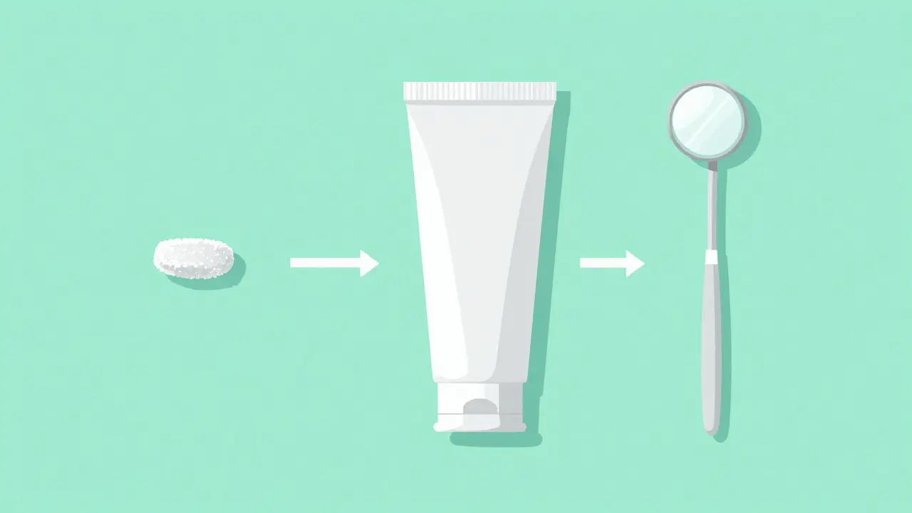 Minimalist arrangement of oral care products including mints and moisturizing gel